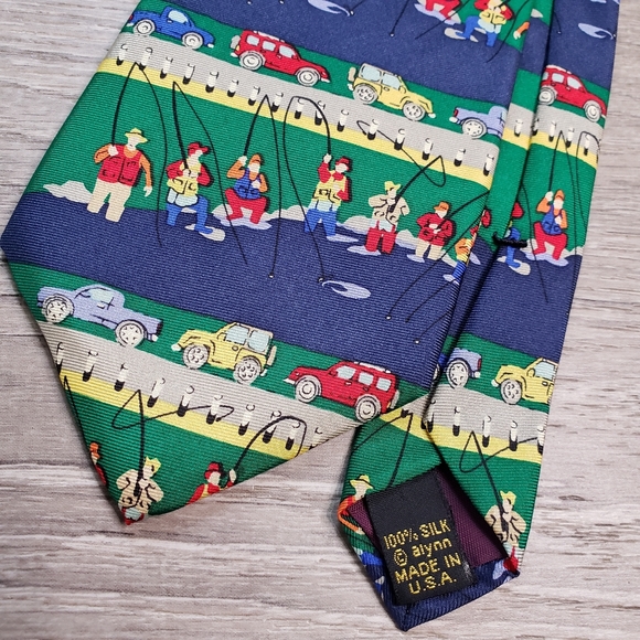 ALYNN NECKWEAR Silk "Roadside Fishing" Tie - Picture 2 of 6